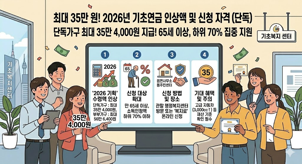 최대 35만원? 2026년 기초연금 인상액 및 나만 몰랐던 신청 자격 (단독)